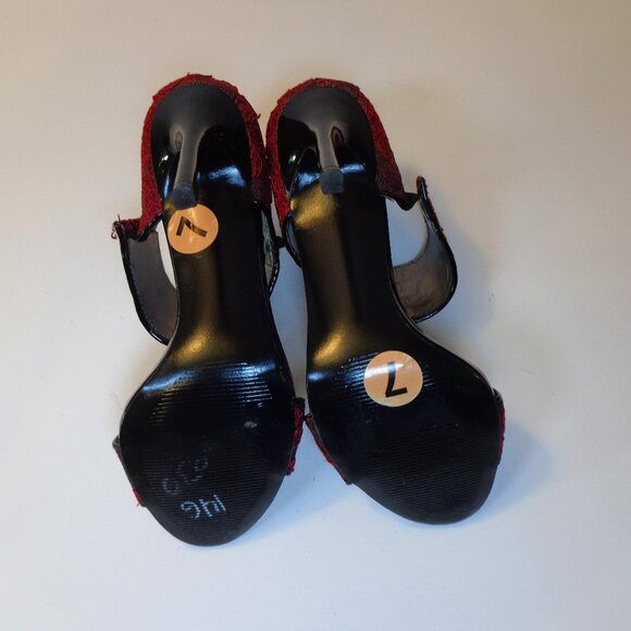 Carlos Women's Red Black Embroidered High Heel Leather Sandal with‎ Zip Size 7M - Picture 9 of 9
